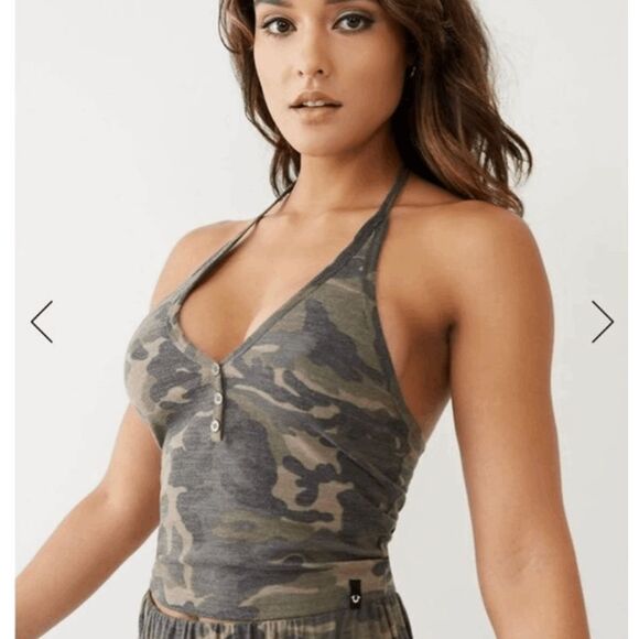 True Religion Camo Halter Crop Top, Sz Medium - Picture 1 of 10